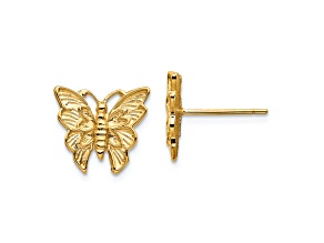 14K Yellow Gold Polished and Textured Butterfly Stud Earrings