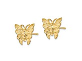 14K Yellow Gold Polished and Textured Butterfly Stud Earrings