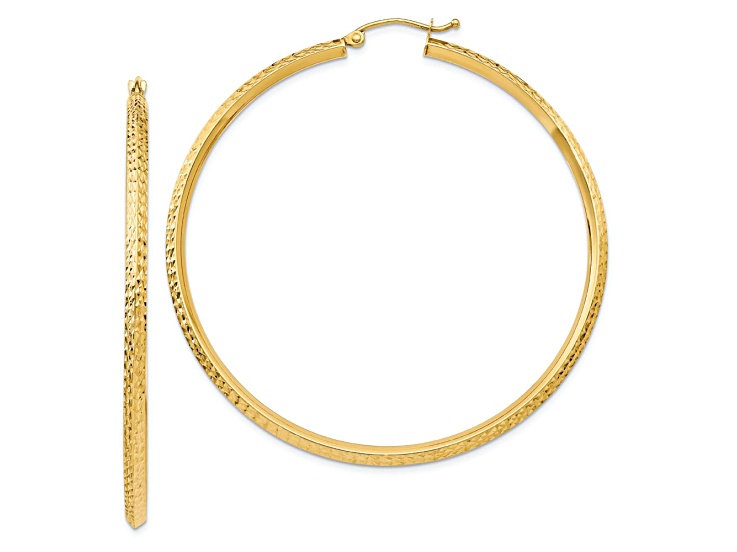 14k Yellow Gold 2 3/16" Knife Edge Diamond-Cut Hoop Earrings