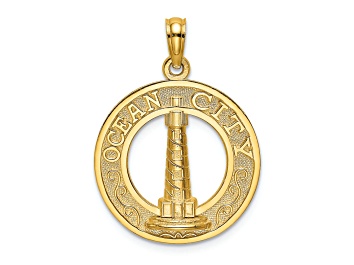 Picture of 14k Yellow Gold Textured OCEAN CITY with Lighthouse Charm