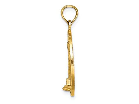 14k Yellow Gold Textured OCEAN CITY with Lighthouse Charm