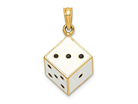 14k Yellow Gold with Enamel 3D Dice Charm