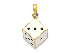 14k Yellow Gold with Enamel 3D Dice Charm