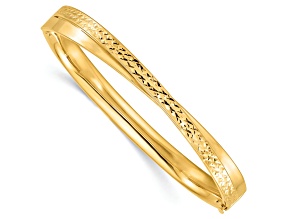 14k Yellow Gold 7.4mm Polished and Diamond-Cut Bypass Hinged Bangle