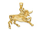 14k Yellow Gold Polished Raging Bull with Horns Pendant
