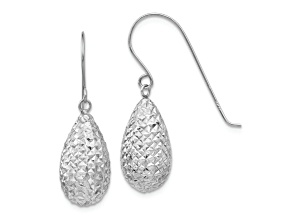 Rhodium Over 14k White Gold Textured Puffed Teardrop Earrings