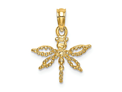 14k Yellow Gold 2D and Textured Mini Dragonfly with Cut-out Wings Charm