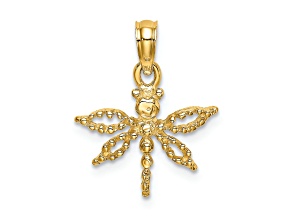 14k Yellow Gold 2D and Textured Mini Dragonfly with Cut-out Wings Charm
