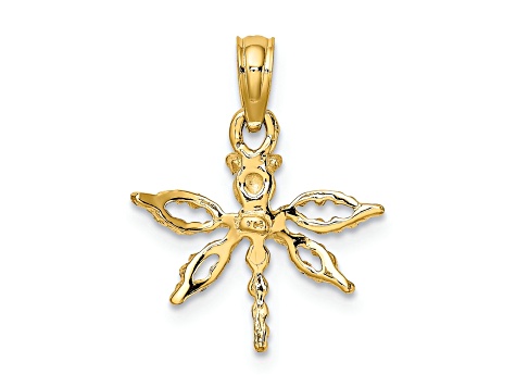 14k Yellow Gold 2D and Textured Mini Dragonfly with Cut-out Wings Charm