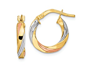 14k Tri-color Gold Polished Twisted 11/16" Hoop Earrings