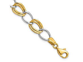 10k Yellow Gold and 10k White Gold 8mm Polished Open Link Bracelet