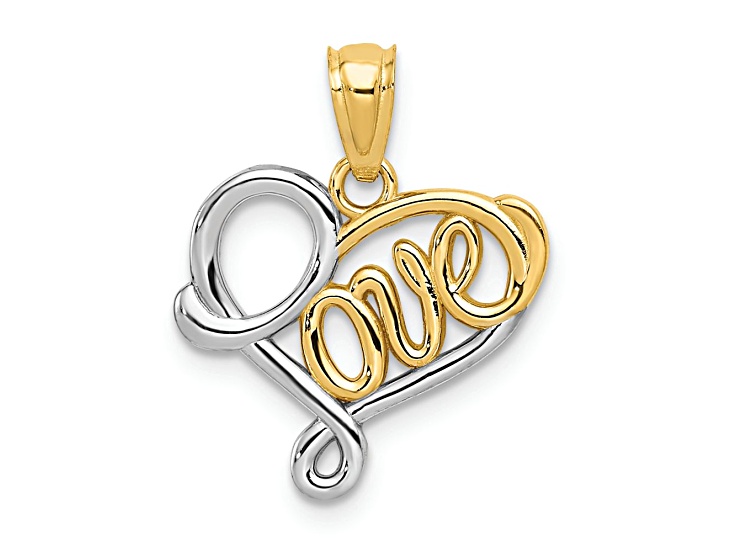 14k Yellow Gold and Rhodium Over 14k Yellow Gold Love Pendant