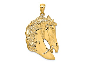 14k Yellow Gold Textured Horse Head with Long Mane Pendant