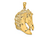 14k Yellow Gold Textured Horse Head with Long Mane Pendant