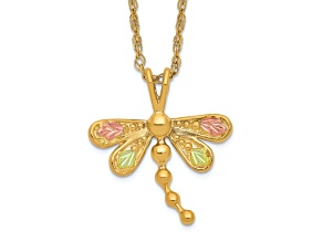 10k Yellow Gold With 12k Rose Gold and 12k Green Gold Accent Dragonfly Pendant With 18 Inch Chain