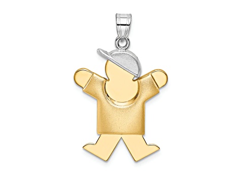 14k Yellow Gold and 14k White Gold Satin Puffed Boy with Hat on Right Charm