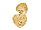 14k Yellow Gold and Rhodium Over 14k Yellow Gold I Love You Textured in Heart Pendant