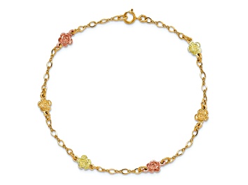 Picture of 10k Yellow Gold with 12k Rose Gold and 12k Green Gold Accent Roses Station Bracelet
