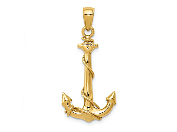 10K Yellow Gold Textured Anchor with Rope Pendant