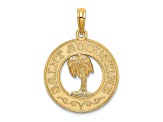 14k Yellow Gold Textured Saint Augustine with Palm Tree Circle Charm