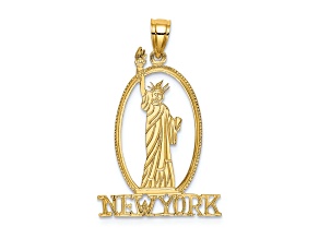 14k Yellow Gold Textured Cut-out New York with Statue of Liberty pendant