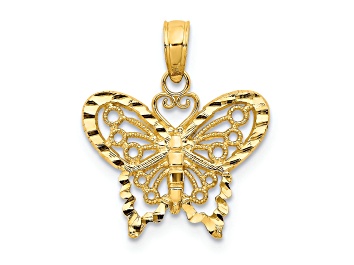 Picture of 14k Yellow Gold Diamond-Cut and Textured Butterfly Pendant