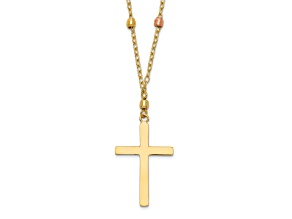 14K Yellow, White and Rose Gold Diamond-cut Beaded Cross Necklace