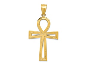 14k Yellow Gold Textured Ankh Cross Pendant