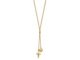 14K Yellow Gold Puffed Heart and Diamond-cut Cross Graduated Chain with 2-inch Extension Necklace
