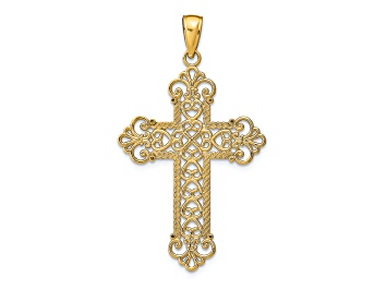 Picture of 14k Yellow Gold Polished Large Rope Frame Filigree Cross Pendant