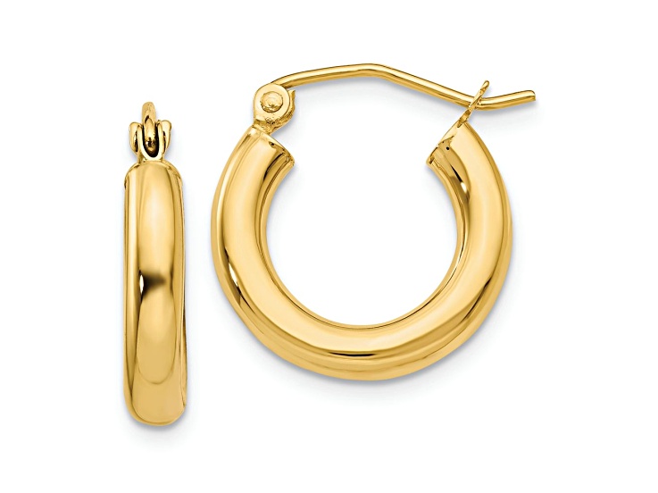 14k Yellow Gold Polished 9/16" Tube Hoop Earrings