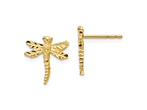 14K Yellow Gold Textured Dragonfly Stud Earrings