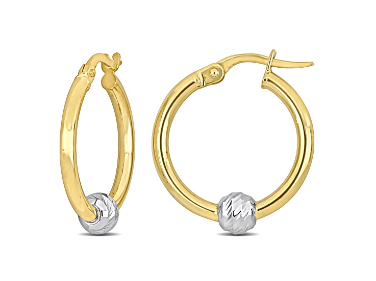 21mm Hoop Earrings with Ball in 2-Tone Yellow and White 14k Gold