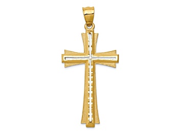 Picture of 14k Yellow Gold Diamond-Cut and Satin Cross Pendant