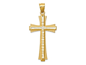14k Yellow Gold Diamond-Cut and Satin Cross Pendant