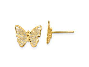 14K Yellow Gold Textured and Polished Butterfly Post Earrings