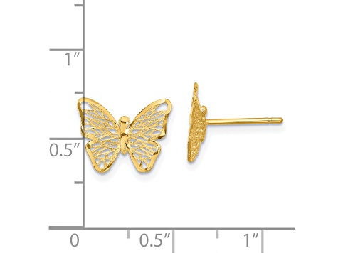 14K Yellow Gold Textured and Polished Butterfly Post Earrings