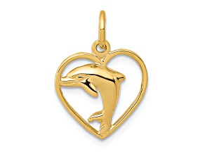 14k Yellow Gold Dolphin in Heart Pendant