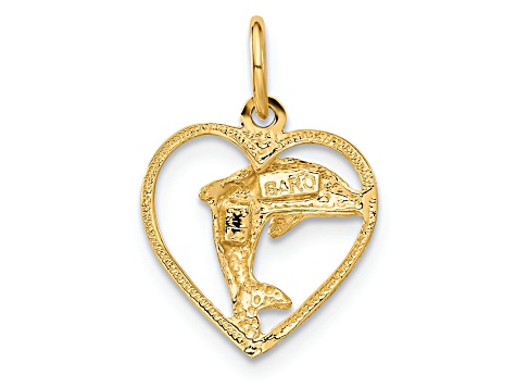 14k Yellow Gold Dolphin in Heart Pendant