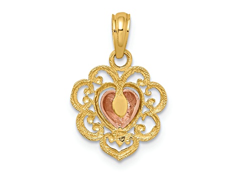 14K Two-tone Gold Polished and Textured Heart Charm - 136WXA