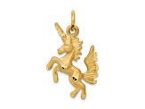 14k Yellow Gold 3D Brushed and Diamond-Cut Dancing Unicorn Pendant