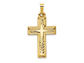 14K Yellow Gold Brushed and Polished Latin Cross Pendant