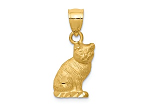 14K Yellow Gold Diamond-cut Cat Pendant