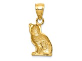 14K Yellow Gold Diamond-cut Cat Pendant