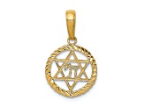 14k Yellow Gold Textured Star of David and Chai in Circle Pendant