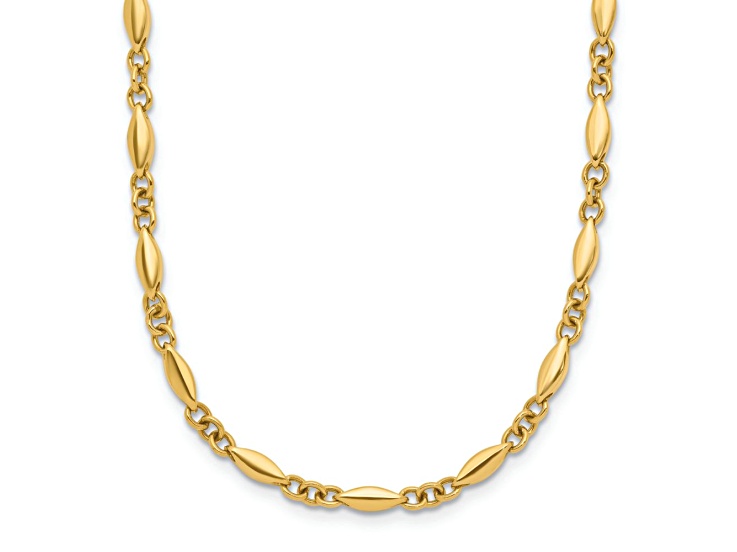 14k Yellow Gold Polished Fancy Link 17 Inch Necklace