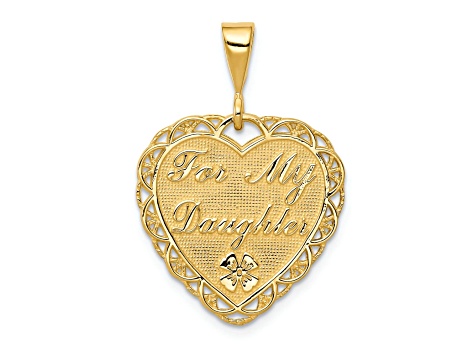14k Yellow Gold Textured Reversible For My Daughter Heart Pendant