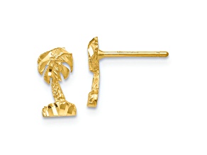 14k Yellow Gold Diamond-Cut Palm Tree Stud Earrings