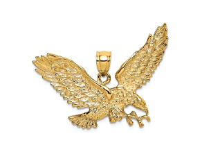 14k Yellow Gold Textured Eagle with Beak Touching Claws Charm