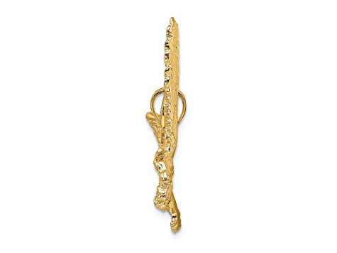 14k Yellow Gold Textured Eagle with Beak Touching Claws Charm